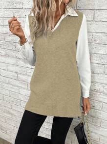 SHEIN LUNE 1pc Solid Sweater Vest Without Shirt - Camel - View 1