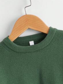 Young Boy Solid Round Neck Sweater - Green - View 4