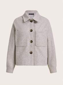 SHEIN BASICS 1入組落肩袖口袋貼布花呢外套 - 杏色 - 查看 7