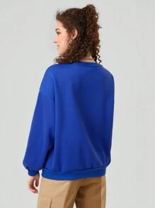 Forever 21 Letter & Sun Pattern Drop Shoulder Women's Sweatshirt - Blue - View 2