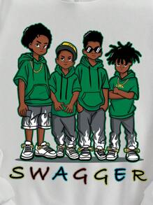 SHEIN 青少年男孩人物字母图案卫衣 - 白色 - 查看 5