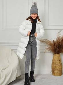 RueChic Teen Girl Slant Pocket Button Front Puffer Coat - White - View 4