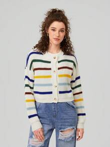 Forever 21 女用彩色條紋落肩開襟衫