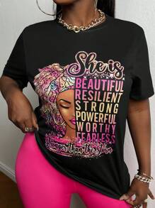 Slaydiva 人物和標語圖案T恤 - 黑色 - 查看 1