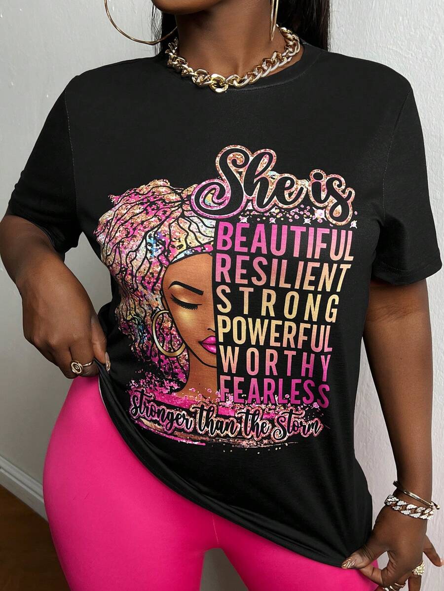 Slaydiva 人物和標語圖案T恤 - 黑色 - 查看 1