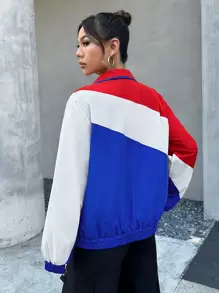 SHEIN EZwear Color Block Drop Shoulder Jacket - Multicolor - View 2