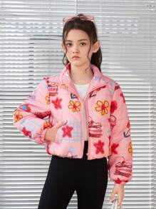 SHEIN Tween Girl 1pc Cartoon Graphic Padded Coat - Multicolor - View 5
