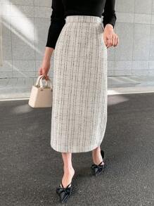 DAZY Falda de cintura alta con espalda dividida, otoño e invierno - Blanco - Ver 5