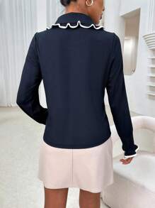 SHEIN Privé Contrast Binding Tie Front Tee - Black - View 2