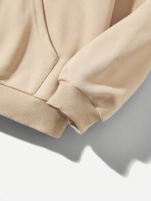 SHEIN Coolane Slogan Graphic Kangaroo Pocket Drawstring Hoodie - Khaki - View 6