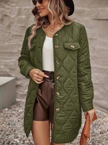 SHEIN LUNE Chi tiết về Flap Áo khoác Quilted - xanh quân đội - Xem 1