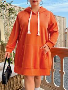 Flirla 加大码插肩袖抽绳卫衣 - 橘色 - 查看 4