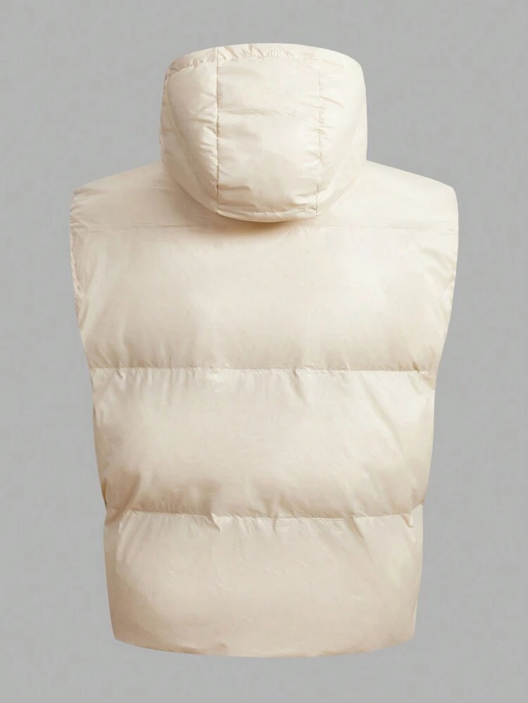 Men Snap Button Zipper Hooded Padded Vest Coat, For Fall Winter