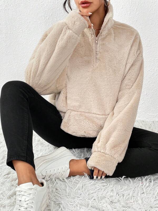 SHEIN Frenchy Half Zip Kangaroo Pocket Drop Shoulder Sweatshirt