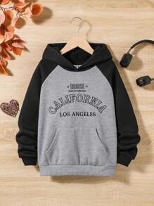 Tween Girl Letter Embroidery Raglan Sleeve Sweatshirt - Light Grey - View 1
