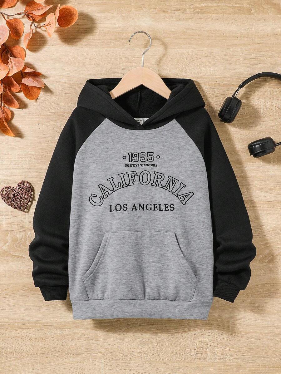 Tween Girl Letter Embroidery Raglan Sleeve Sweatshirt - Light Grey - View 1