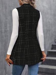 SHEIN Essnce 格紋西裝領外套馬甲 - 黑色 - 查看 2