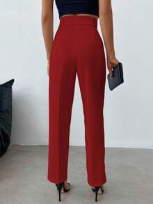 EURMUSE Women's Belted Straight Leg Pants - Red - View 2