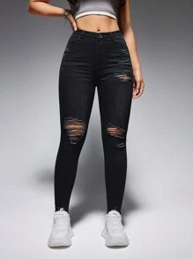 SHEIN ICON Ripped Detail Skinny Jeans