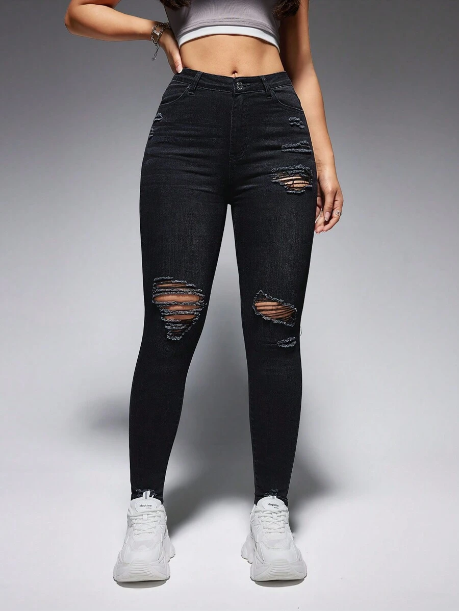 SHEIN ICON Ripped Detail Skinny Jeans
