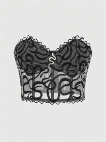 ROMWE Goth Snake Decor Mesh Bustier Tube Top