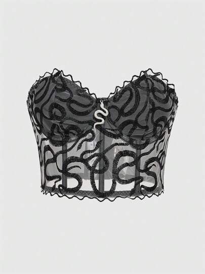 Goth Top A Tubo Bustier In Rete Con Decorazione Serpente