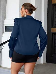 Sollinarry Plus Detalhe De Strass Camiseta - Azul marinho - Ver 2