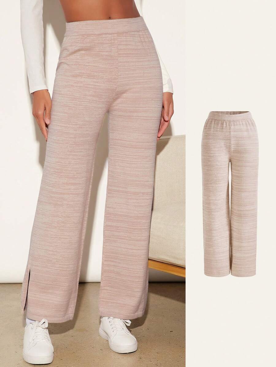 SHEIN BASICS Split Hem Straight Leg Sweater Pants - Khaki - View 1