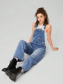 Forever 21 1 件女用吊帶牛仔褲 - 藍色 - 查看 6