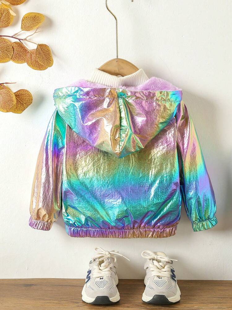 Baby Boy Holographic Zip Up Hooded Thermal Lined Coat Without Sweater