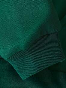 SHEIN EZwear Đồ họa ô tô và chữ cái Túi kangaroo Dây rút Lót nhiệt Hoodie - Màu xanh lá cây đậm - Xem 5
