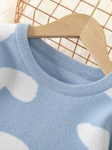 SHEIN Tween Girl Cloud Pattern Sweater Dress - Baby Blue - View 5