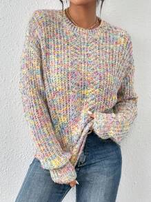 SHEIN Essnce 段染落肩袖套頭毛衣 - 彩色 - 查看 4