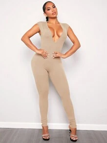 SHEIN SXY Mono unitard de cuello profundo unicolor - Albaricoque - Ver 1