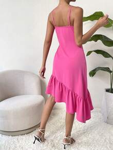 SHEIN Privé Solid Asymmetrical Ruffle Hem Cami Dress - Hot Pink - View 2