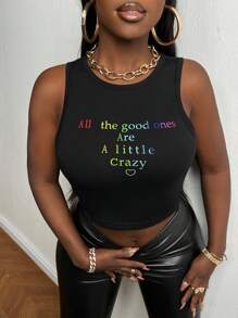 Slaydiva Slogan Graphic Tank Top - Black - View 4