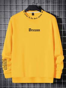 Manfinity Homme Áo nỉ nam dáng rộng, in chữ, vai rớt, màu vàng, cổ tròn. - Màu vàng - Xem 3