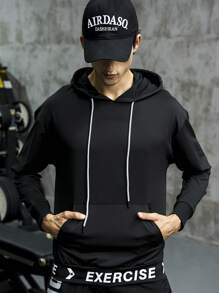 Gym Rark Áo nỉ thể thao nam in chữ, có túi kangaroo và dây rút. - màu đen - Xem 3