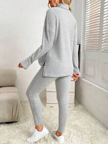 SHEIN Maternity Mock Neck Drop Shoulder Tee & Adjustable Waist Leggings - Light Grey - View 2