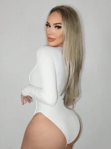 Zolique Half Zip Ribbed Knit Slim Fit Bodysuit