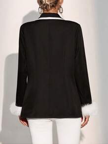 Chiquease Fuzzy Cuff Contrast Binding Single Breasted Blazer - Black - View 2