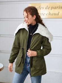 Thiếu niên Cô gái Giải trí Ngoài trời Màu xanh lá Chống gió Sang trọng Áo khoác Đối với Cắm trại Và Cao đẳng - xanh quân đội - Xem 3