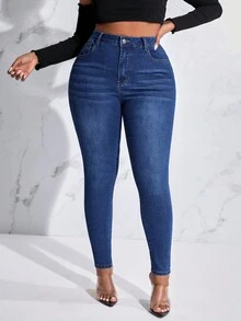 SHEIN SXY Jeans Ajustados De Talla Grande - Azul lavado oscuro - Ver 6
