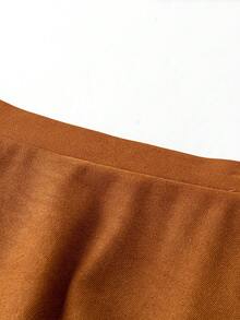 SHEIN LUNE Plus Mock Neck Tee & Flare Skirt - Multicolor - View 6