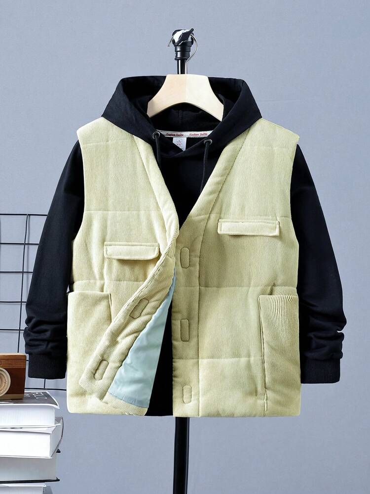 1pc Big Boy Casual Warm Thicken Vest With Pockets