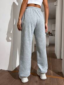 SHEIN Unity Drawstring Waist Seam Detail Slant Pocket Sweatpants - Grey - View 2