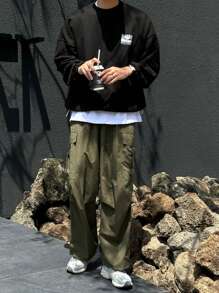 DAZY 男士山和字母圖案落肩袖運動衫 - 黑色 - 查看 3