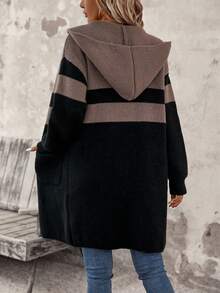 SHEIN LUNE 拼色双口袋落肩连帽开衫 - 彩色 - 查看 2