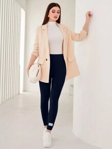 Mulvari Leggings con diseño de parche de letra tejido de canalé - Azul Marino - Ver 5