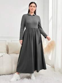 Seusyu Plus Solid Longline A-line Dress